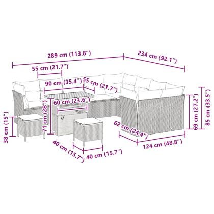 Градински Софа Комплект 12 pcs Сив полиратан