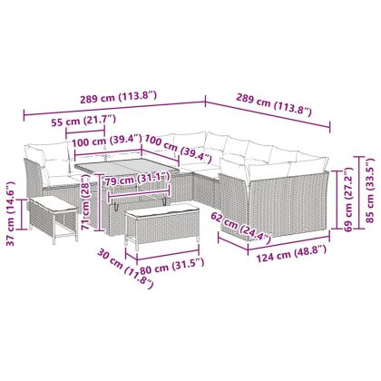 Градински Софа Комплект 13 pcs Сив полиратан