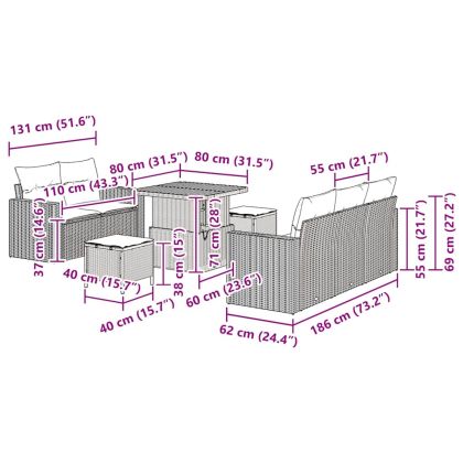 Градински Софа Комплект с възглавница 8 pcs Бежово полиратан