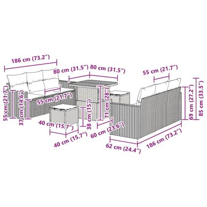 Градински Софа Комплект 9 pcs Бежово полиратан