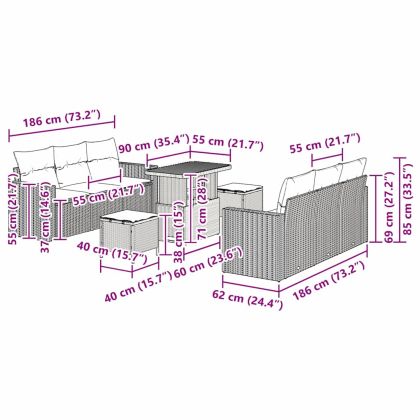Градински Софа Комплект 9 pcs Бежово полиратан