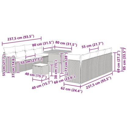 Градински Софа Комплект 11 pcs Бежово полиратан