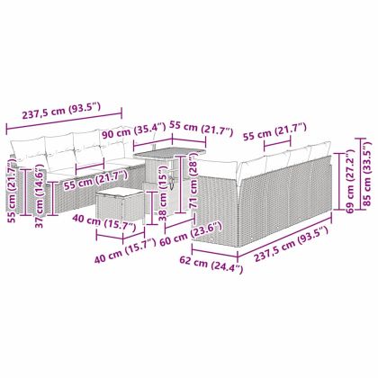 Градински Софа Комплект 11 pcs Бежово полиратан