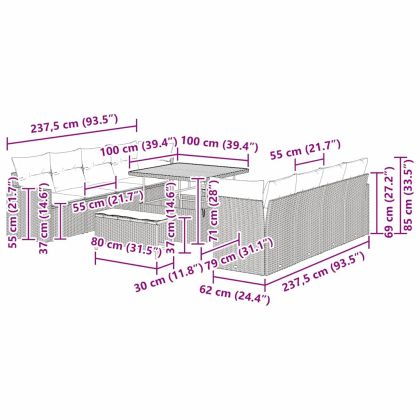 Градински Софа Комплект 11 pcs Бежово полиратан