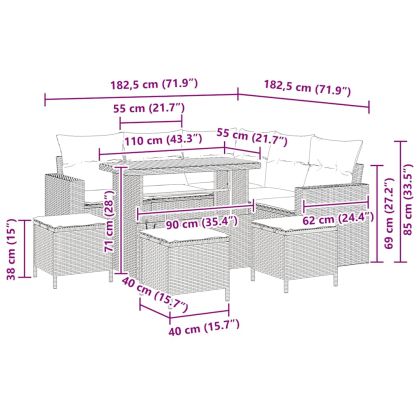 Градински Софа Комплект 9 pcs Бежово полиратан