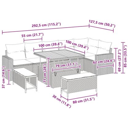 Градински Софа Комплект 9 pcs Черно полиратан