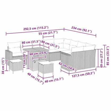 Градински Софа Комплект 12 pcs Бежово полиратан