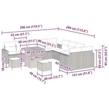 Градински Софа Комплект 13 pcs Черно полиратан