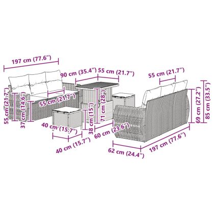 Градински Софа Комплект с възглавница 9 pcs Черно полиратан