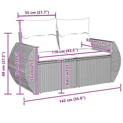Градински Софа Комплект с възглавница 10 pcs Черно полиратан