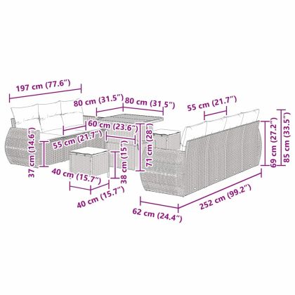 Градински Софа Комплект с възглавница 10 pcs Черно полиратан