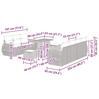 Градински Софа Комплект с възглавница 10 pcs Черно полиратан
