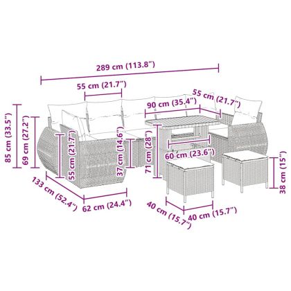Градински Софа Комплект 10 pcs Сив полиратан