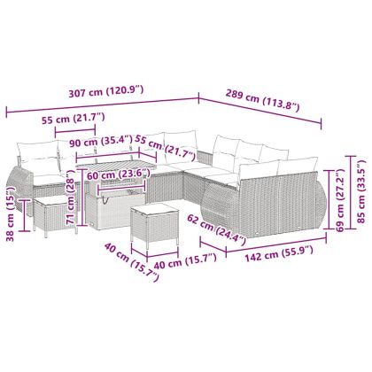 Градински Софа Комплект 13 pcs Сив полиратан