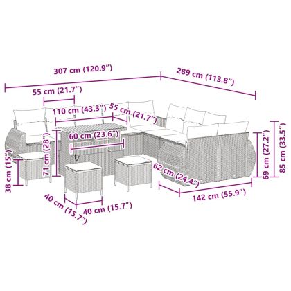 Градински Софа Комплект 14 pcs Черно полиратан