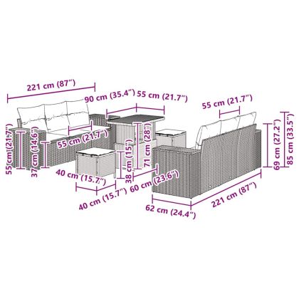 Градински Софа Комплект със съхранение 9 pcs Бежово Полиратан
