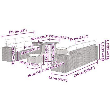 Градински Софа Комплект с възглавница 10 pcs Бежово полиратан