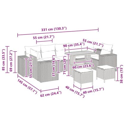 Градински Софа Комплект 10 pcs Черно полиратан