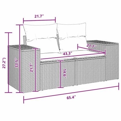 Градински Софа Комплект с възглавница 9 pcs Черно полиратан