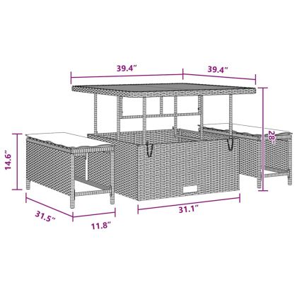 Градински Софа Комплект с възглавница 9 pcs Черно полиратан