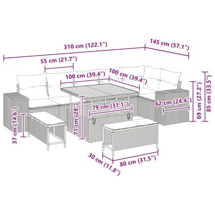 Градински Софа Комплект 9 pcs Бежово полиратан