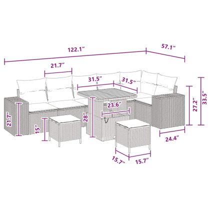 Градински Софа Комплект с възглавница 9 pcs Черно полиратан