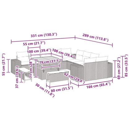 Градински Софа Комплект с възглавница 13 pcs Бежово полиратан