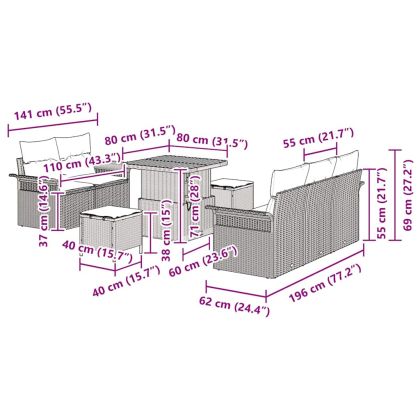 Градински Софа Комплект 8 pcs Черно полиратан