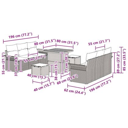 Градински Софа Комплект 9 pcs Черно полиратан