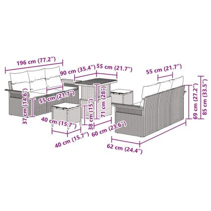 Градински Софа Комплект 9 pcs Черно полиратан