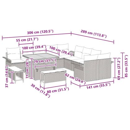 Градински Софа Комплект 13 pcs Черно полиратан