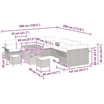 Градински Софа Комплект 13 pcs Черно полиратан