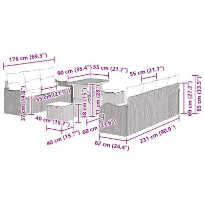 Градински Софа Комплект 10 pcs Черно полиратан