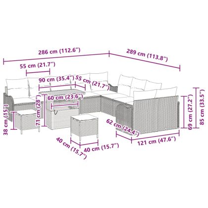 Градински Софа Комплект 13 pcs Черно полиратан
