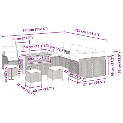 Градински Софа Комплект 14 pcs Бежово полиратан