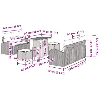 Градински Софа Комплект 8 pcs Черно полиратан