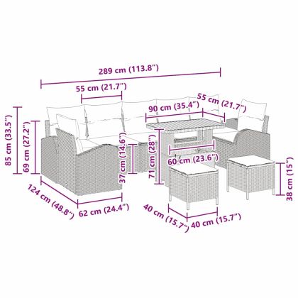 Градински Софа Комплект с възглавница 10 pcs Сив Полиратан