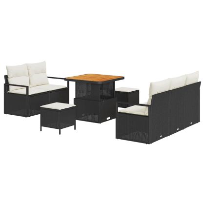 Градински Софа Комплект с възглавница 8 pcs Черно Полиратан