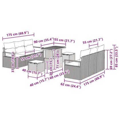 Градински Софа Комплект с възглавница 9 pcs Черно Полиратан