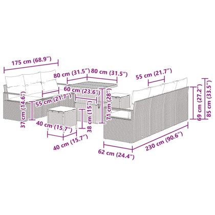Градински Софа Комплект с възглавница 10 pcs Бежово Полиратан