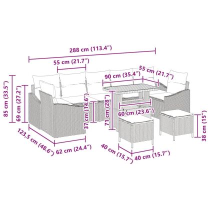 Градински Софа Комплект с възглавница 10 pcs Бежово Полиратан