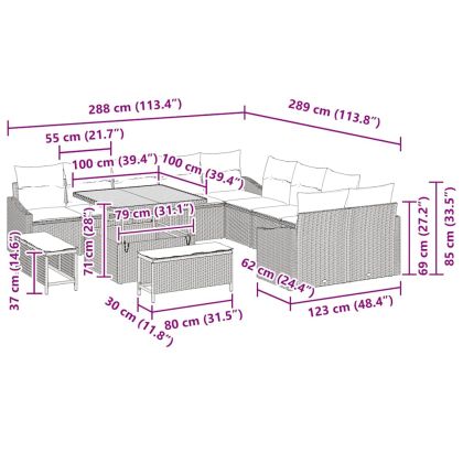 Градински Софа Комплект с възглавница 13 pcs Сив Полиратан