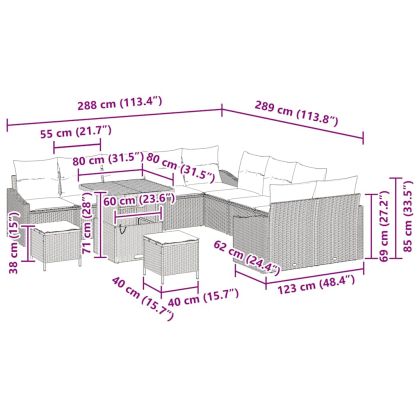 Градински Софа Комплект с възглавница 13 pcs Бежово Полиратан