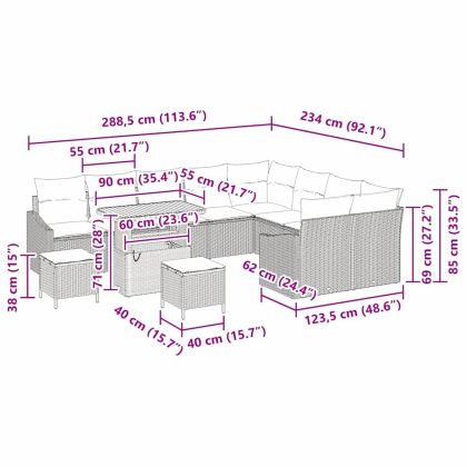 Градински Софа Комплект с възглавница 13 pcs Сив Полиратан