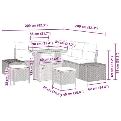 Градински Софа Комплект с възглавница 8 pcs Черно Полиратан