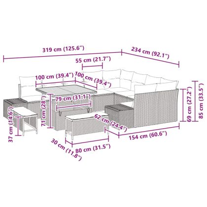 Градински Софа Комплект със съхранение 12 pcs Черно Полиратан