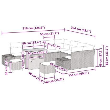 Градински Софа Комплект със съхранение 12 pcs Черно Полиратан