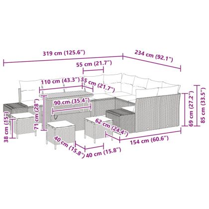 Градински Софа Комплект със съхранение 13 pcs Бежово Полиратан
