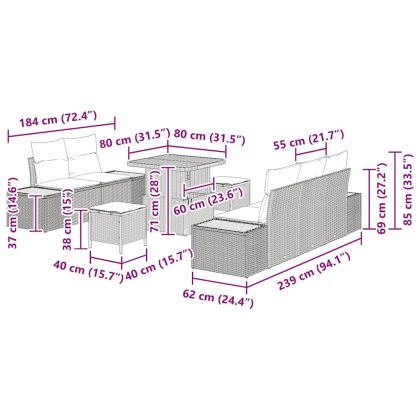 Градински Софа Комплект с възглавница 8 pcs Бежово Полиратан