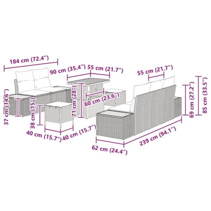 Градински Софа Комплект с възглавница 8 pcs Бежово Полиратан